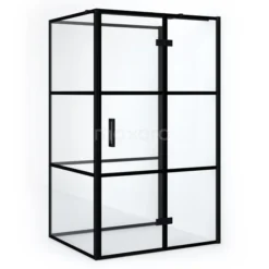 Diamond Douchecabine | 120x90 Cm Mat Zwart Helder Met 4 Zwarte Strepen Draaideur Halfvrijstaande Rechthoek