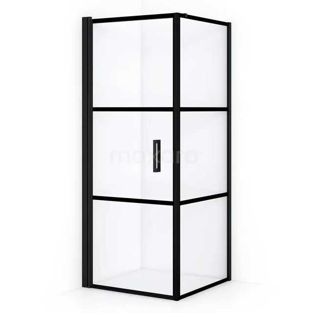 Diamond Douchecabine | 80x70 Cm Mat Zwart Helder Met 4 Zwarte Strepen Draaideur Rechthoek