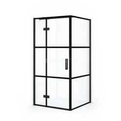 Diamond Douchecabine | 90x80 Cm Mat Zwart Helder Met 4 Zwarte Strepen Draaideur Rechthoek