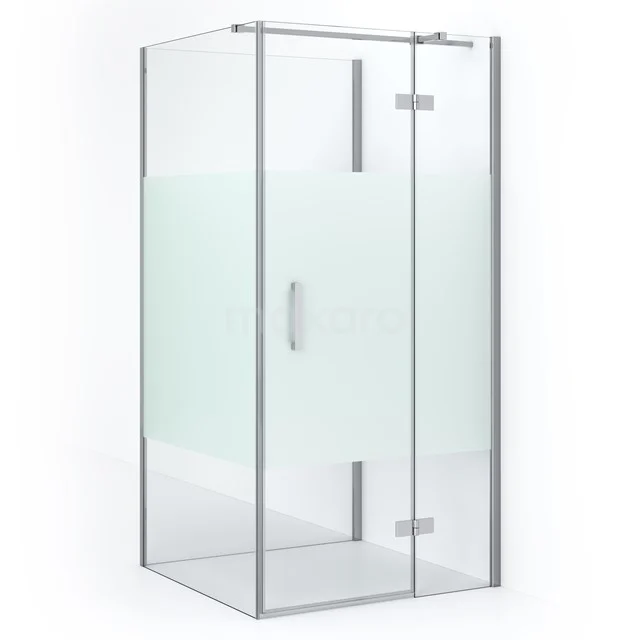 Diamond Douchecabine | 90x90 Cm Chroom Helder Met Matte Strook Draaideur Halfvrijstaande Vierkant