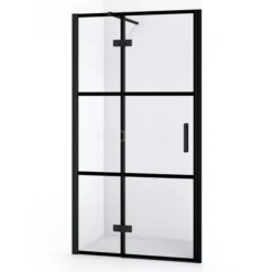 Diamond Douchedeur | 100 Cm Mat Zwart Helder Met 4 Zwarte Strepen Draaideur