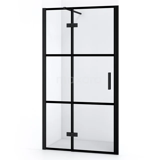 Diamond Douchedeur | 90 Cm Mat Zwart Helder Met 4 Zwarte Strepen Draaideur