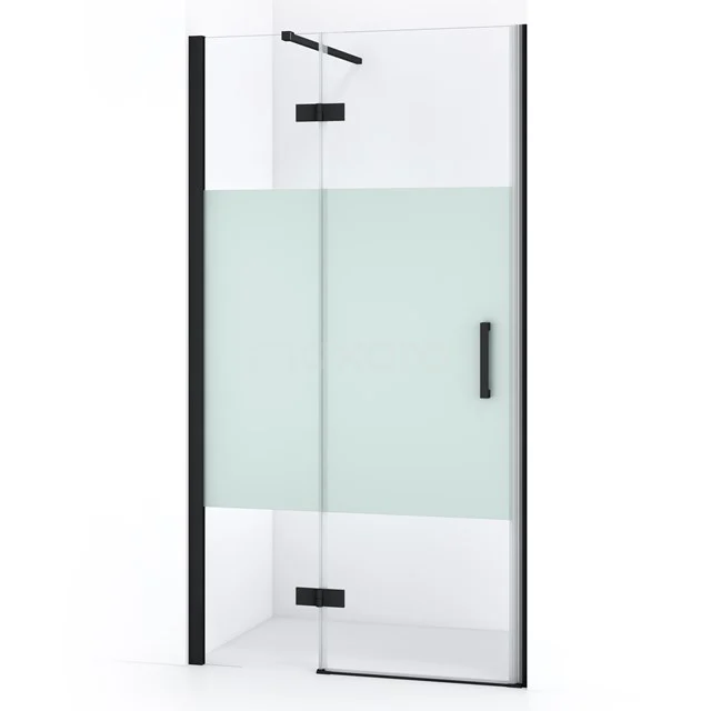 Diamond Douchedeur | 90 Cm Mat Zwart Helder Met Matte Strook Draaideur