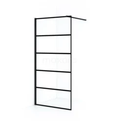 Diamond Inloopdouche | 100 Cm Mat Zwart Helder Met 6 Zwarte Strepen Vaste Wand