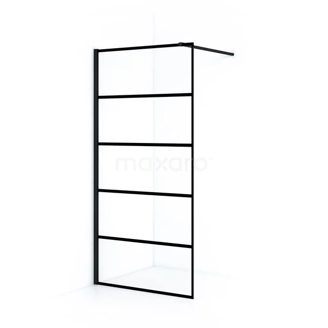 Diamond Inloopdouche | 100 Cm Mat Zwart Helder Met 6 Zwarte Strepen Vaste Wand