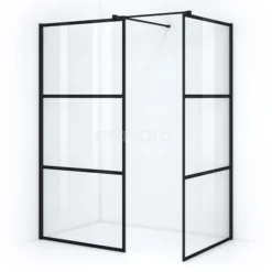 Diamond Inloopdouche | 100x100 Cm Mat Zwart Helder Met 4 Zwarte Strepen 2 Vaste Wanden