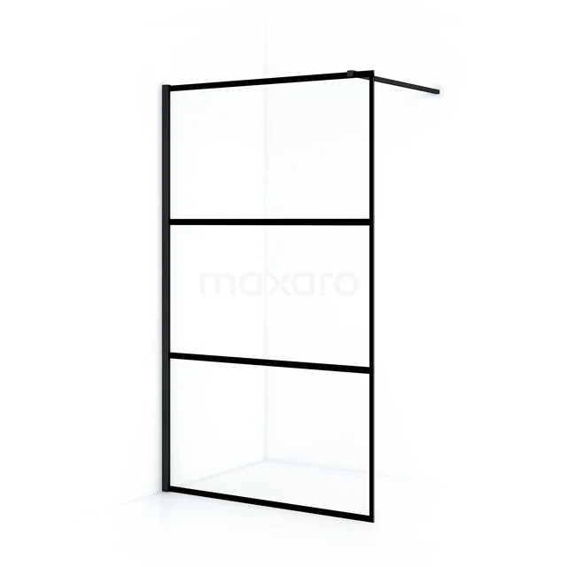 Diamond Inloopdouche | 120 Cm Mat Zwart Helder Met 4 Zwarte Strepen Vaste Wand