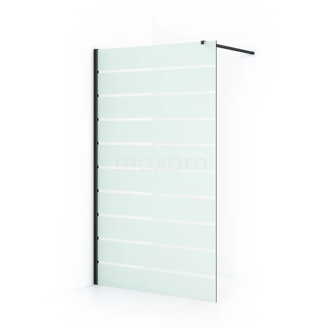 Diamond Inloopdouche | 120 Cm Zwart Chroom Helder Met Matte Strepen Vaste Wand