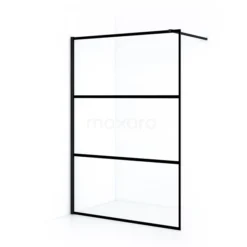 Diamond Inloopdouche | 140 Cm Mat Zwart Helder Met 4 Zwarte Strepen Vaste Wand