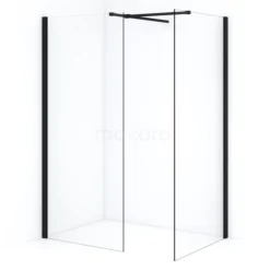 Diamond Inloopdouche | 90x90 Cm Mat Zwart Helder Glas 2 Vaste Wanden