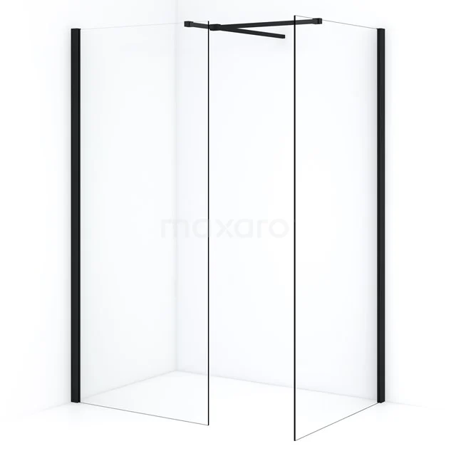 Diamond Inloopdouche | 90x90 Cm Mat Zwart Helder Glas 2 Vaste Wanden
