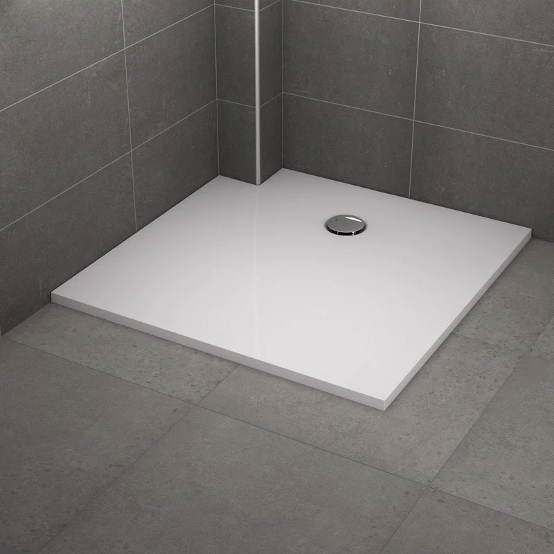 Douchebak 100x100cm Vierkant Mineraalmarmer Hoogglans Wit - Afbeelding 2