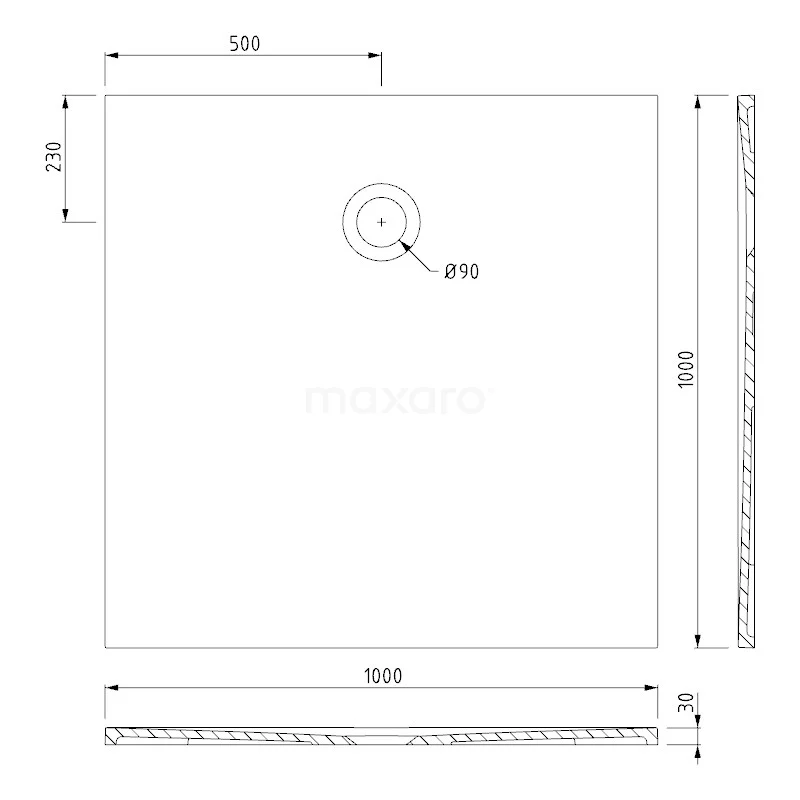 Douchebak 100x100cm Vierkant Mineraalmarmer Hoogglans Wit - Afbeelding 4
