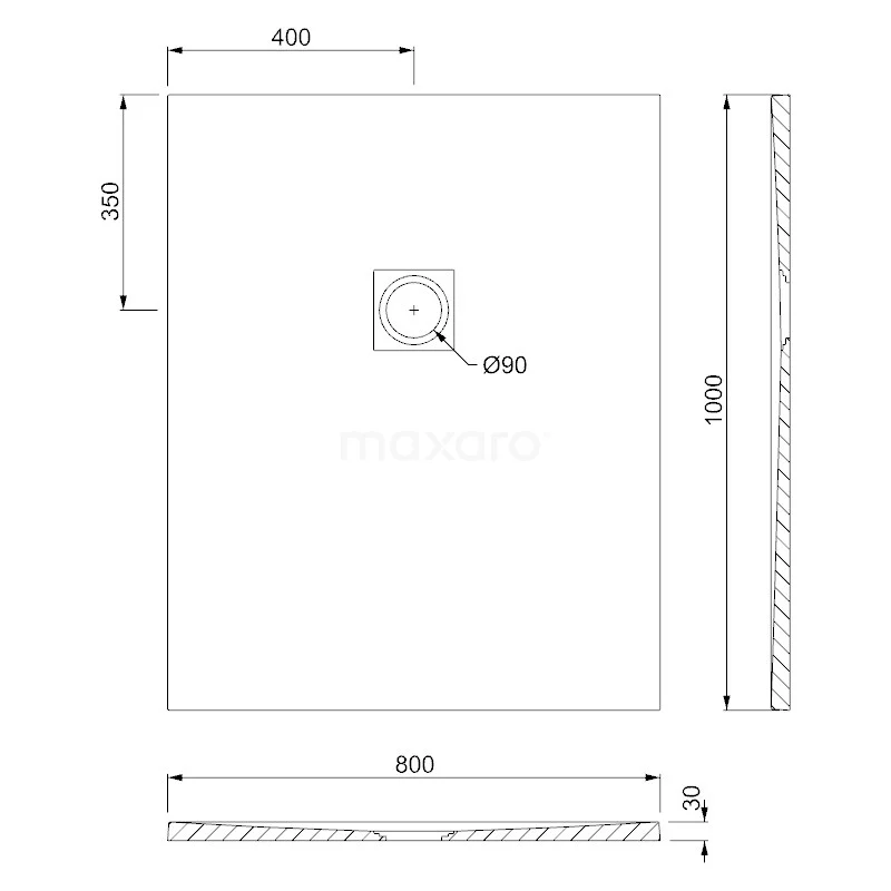 Douchebak 100x80 Cm Rechthoek Mineraalmarmer Grijs - Afbeelding 5
