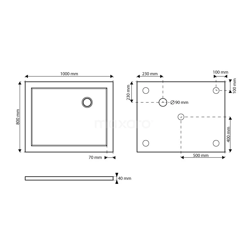Douchebak 100x80cm Rechthoek Acryl Met Anti-slipoppervlakte - Afbeelding 5