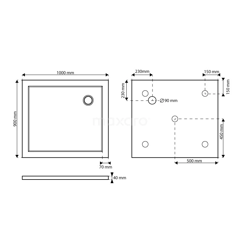 Douchebak 100x90cm Rechthoek Acryl Met Anti-slipoppervlakte - Afbeelding 5
