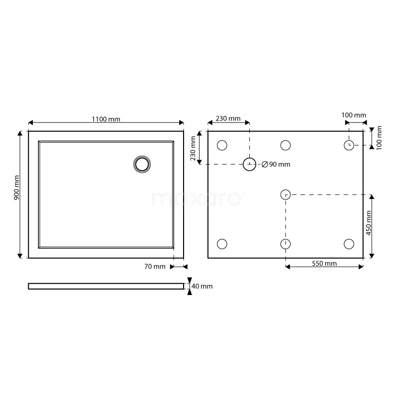 Douchebak 110x90cm Rechthoek Acryl Hoogglans Wit - Afbeelding 5