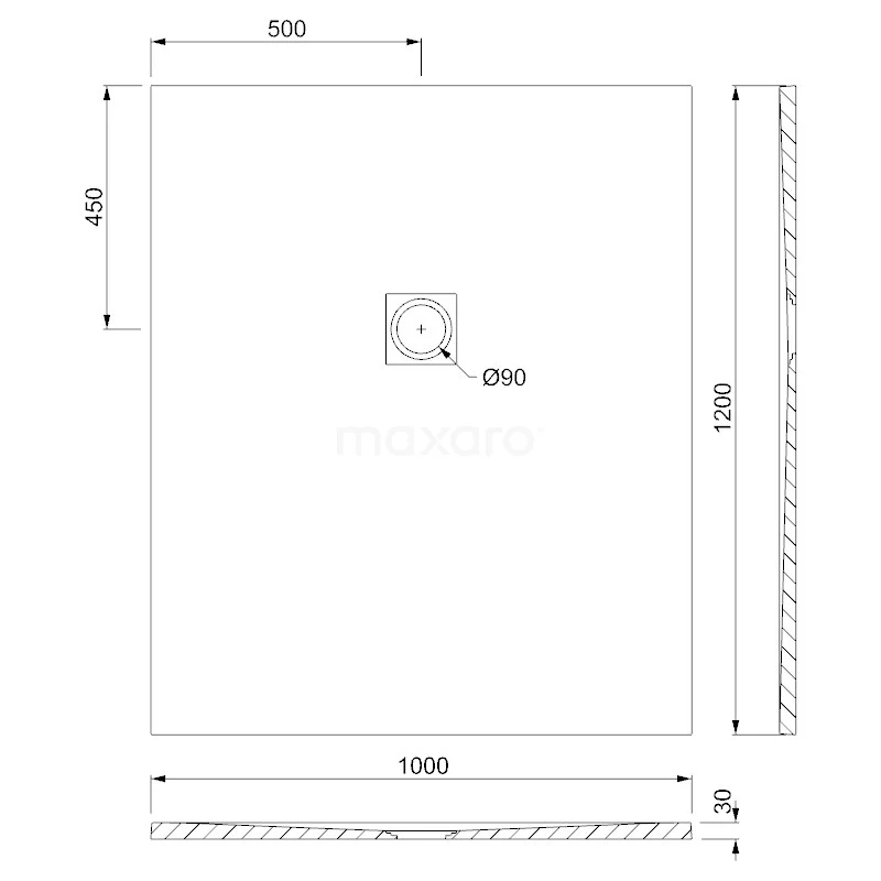 Douchebak 120x100cm Rechthoek Mineraalmarmer Zwart - Afbeelding 5
