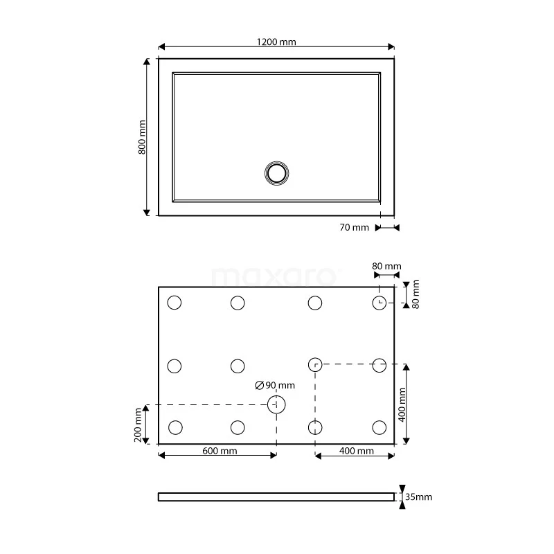 Douchebak 120x80cm Rechthoek SMC Hoogglans Wit - Afbeelding 3