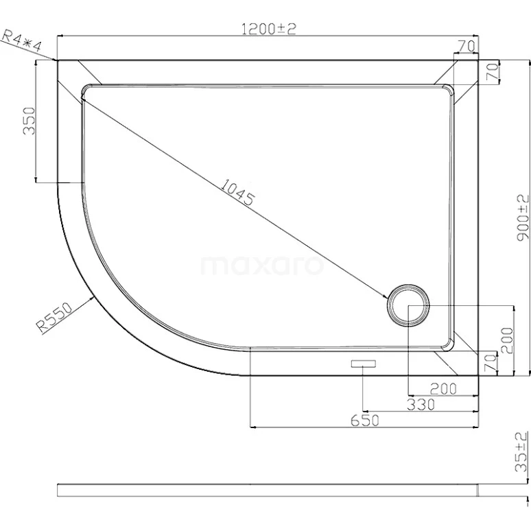 Douchebak 120x90cm Offset SMC Hoogglans Wit - Afbeelding 3