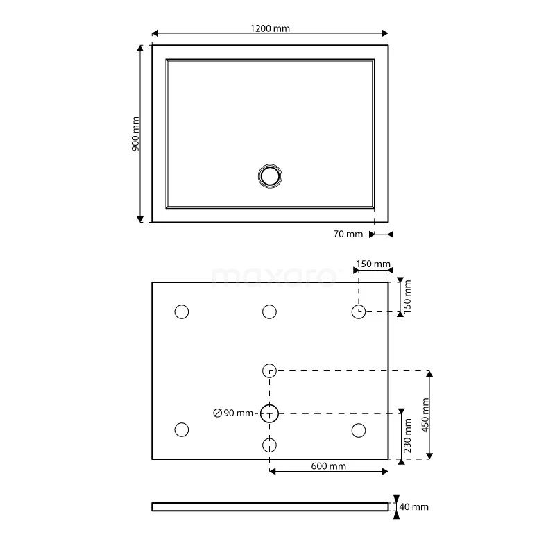 Douchebak 120x90cm Rechthoek Acryl Hoogglans Wit - Afbeelding 5