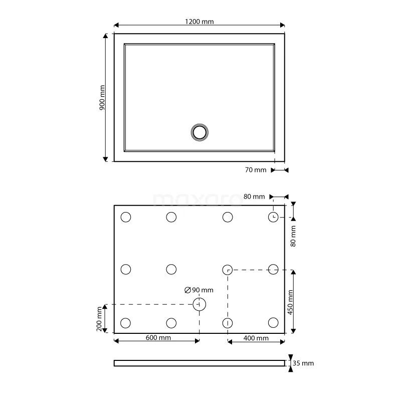 Douchebak 120x90cm Rechthoek SMC Hoogglans Wit - Afbeelding 3