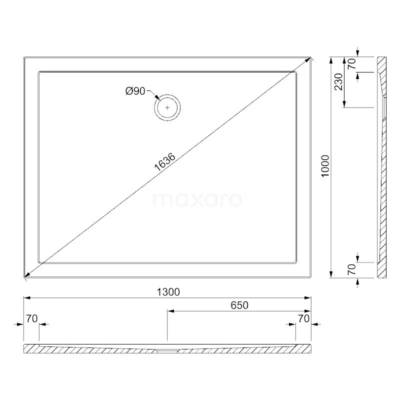 Douchebak 130x100cm Rechthoek Acryl Hoogglans Wit - Afbeelding 5