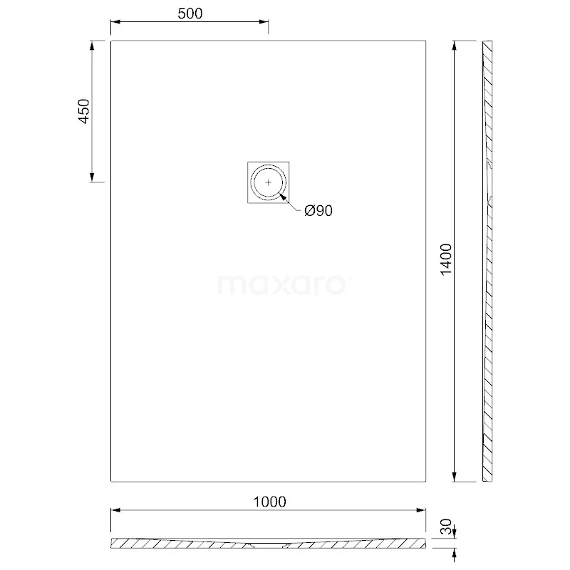 Douchebak 140x100 Cm Rechthoek Mineraalmarmer Grijs - Afbeelding 5