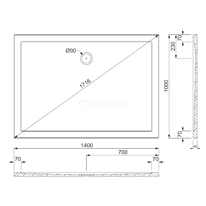 Douchebak 140x100cm Rechthoek Acryl Hoogglans Wit - Afbeelding 5