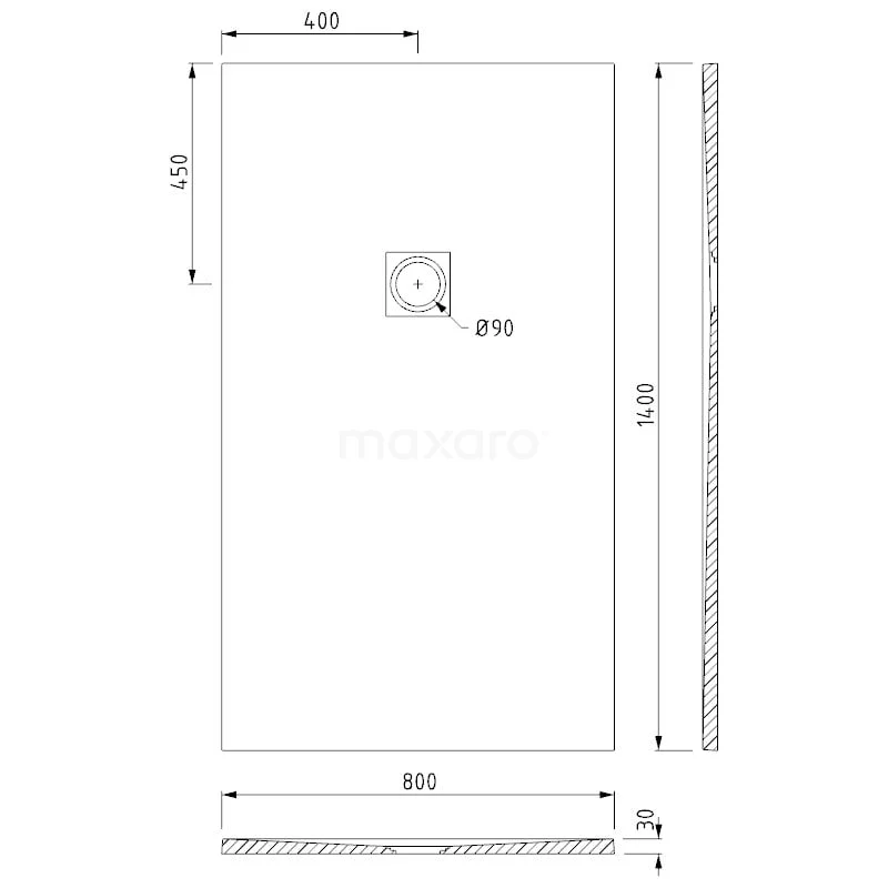 Douchebak 140x80cm Rechthoek Mineraalmarmer Donker Grijs - Afbeelding 5