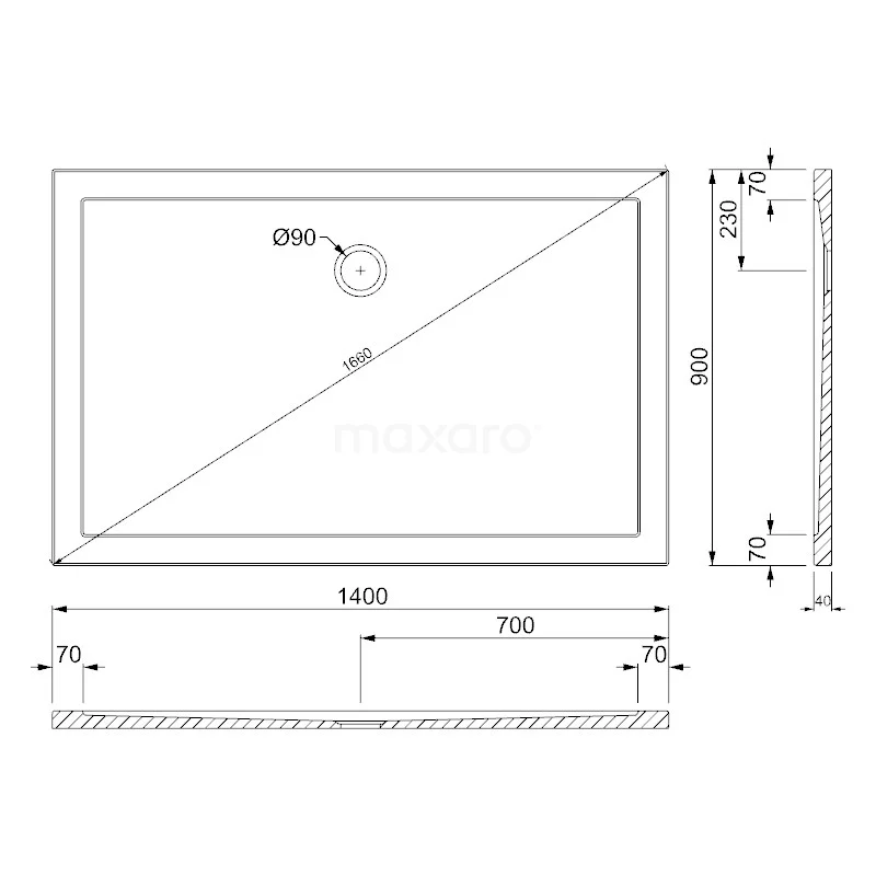 Douchebak 140x90cm Rechthoek Acryl Met Anti-slipoppervlakte - Afbeelding 5