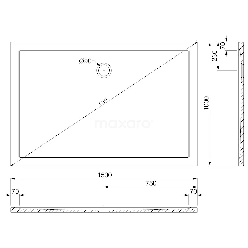 Douchebak 150x100cm Rechthoek Acryl Hoogglans Wit - Afbeelding 5
