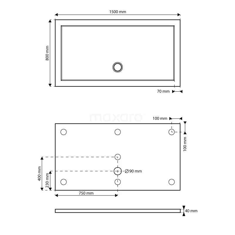 Douchebak 150x80cm Rechthoek Acryl Hoogglans Wit - Afbeelding 5