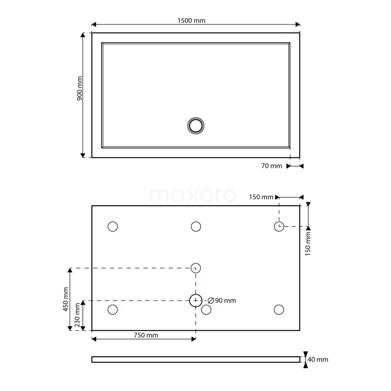 Douchebak 150x90cm Rechthoek Acryl Hoogglans Wit - Afbeelding 5