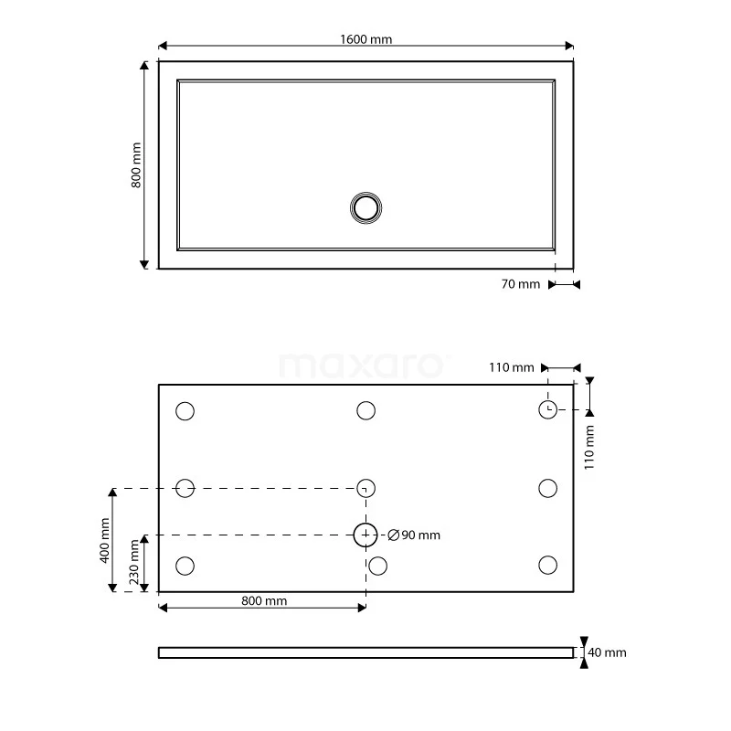 Douchebak 160x80cm Rechthoek Acryl Met Anti-slipoppervlakte - Afbeelding 5
