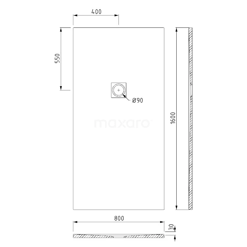 Douchebak 160x80cm Rechthoek Mineraalmarmer Zwart - Afbeelding 5