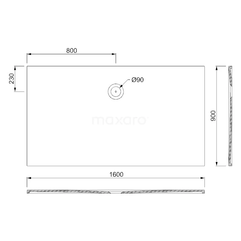 Douchebak 160x90cm Rechthoek Mineraalmarmer Hoogglans Wit - Afbeelding 4