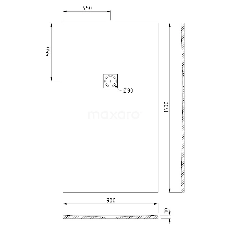 Douchebak 160x90cm Rechthoek Mineraalmarmer Zwart - Afbeelding 5