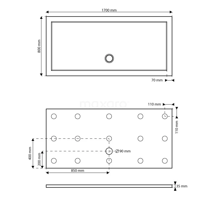 Douchebak 170x80cm Rechthoek SMC Hoogglans Wit - Afbeelding 3