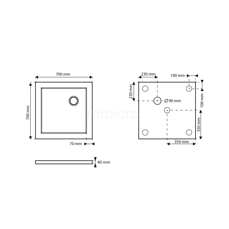 Douchebak 70x70cm Vierkant Acryl Hoogglans Wit - Afbeelding 5