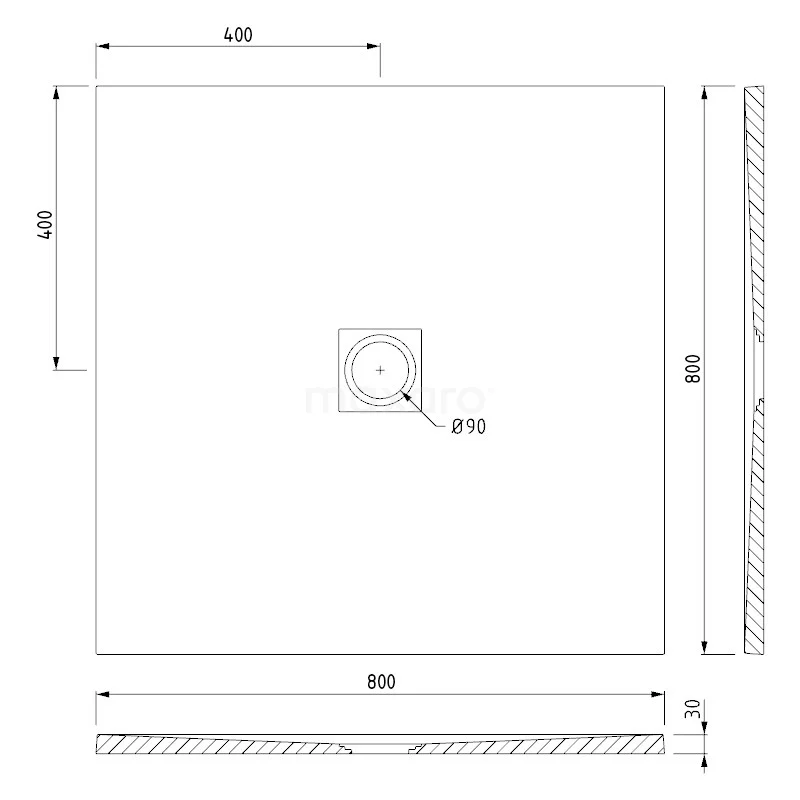 Douchebak 80x80cm Vierkant Mineraalmarmer Donker Grijs - Afbeelding 5
