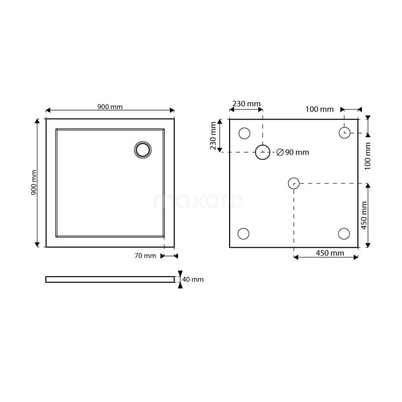 Douchebak 90x90cm Vierkant Acryl Hoogglans Wit - Afbeelding 5