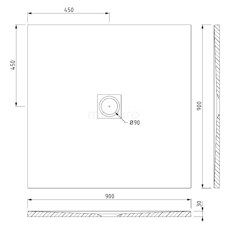 Douchebak 90x90cm Vierkant Mineraalmarmer Zwart - Afbeelding 5