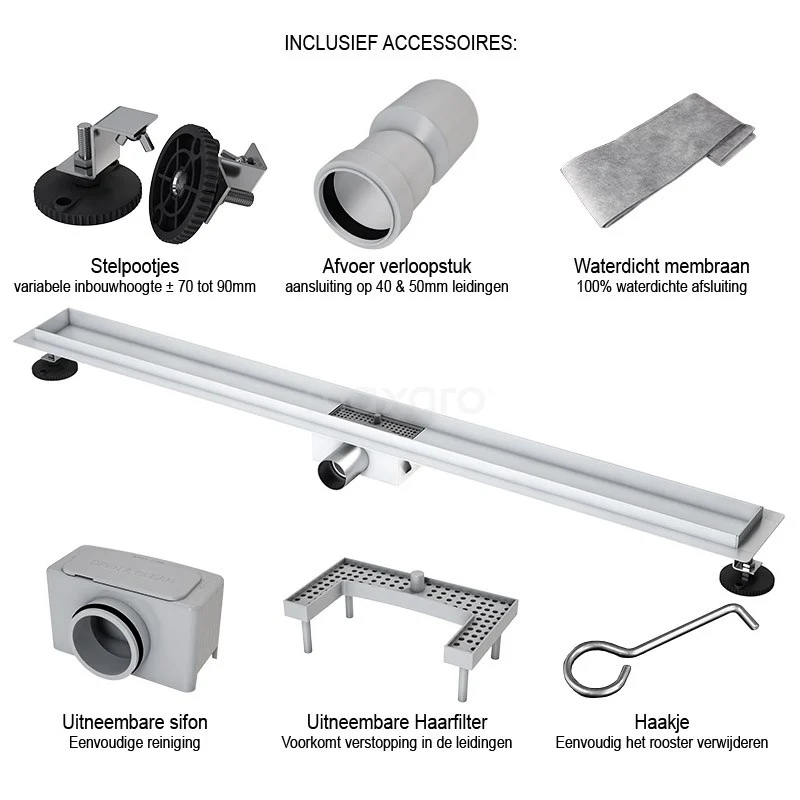 Douchegoot Met Flensrand 100cm Gestreept Rooster Rvs - Afbeelding 3