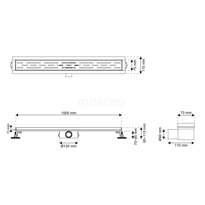 Douchegoot Met Flensrand 100cm Gestreept Rooster Rvs - Afbeelding 5