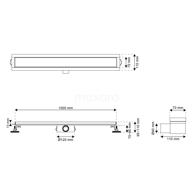 Douchegoot Met Flensrand 100cm Tegel- En Plaatrooster Zwart - Afbeelding 6