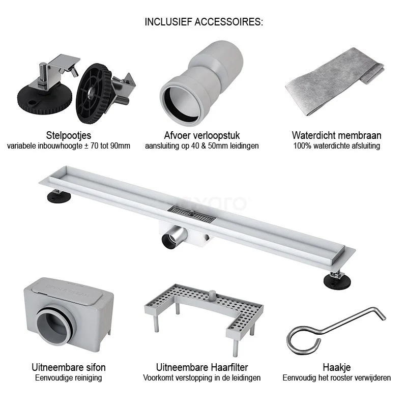 Douchegoot Met Flensrand 80cm Gestreept Rooster Rvs - Afbeelding 3
