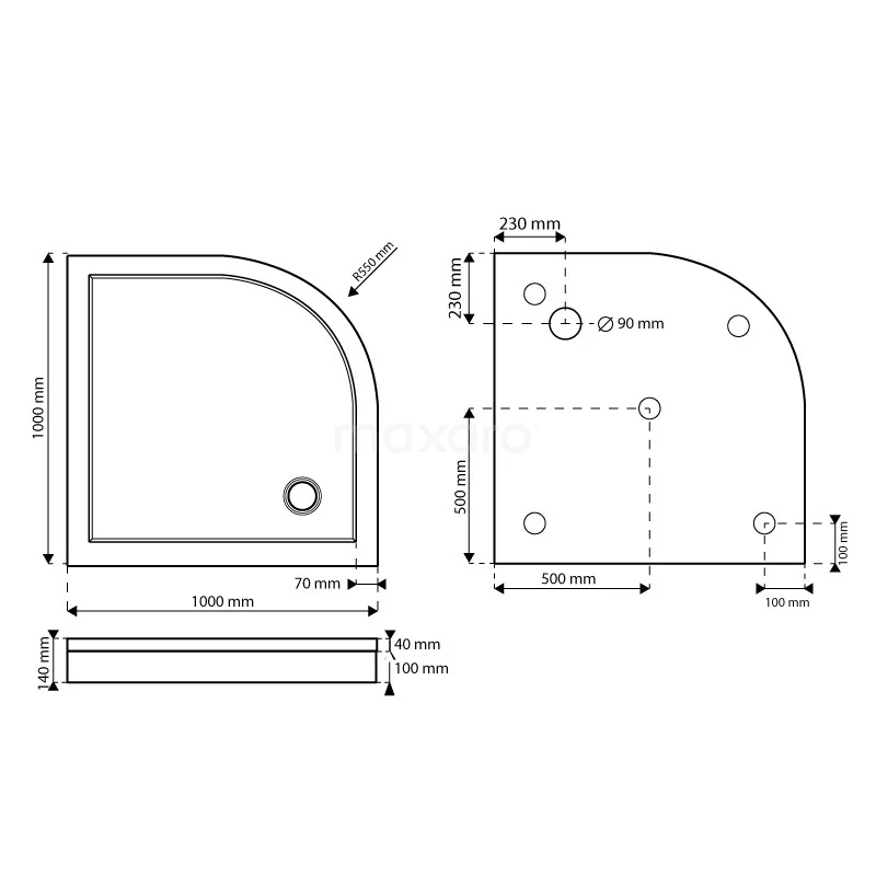 Hoge Douchebak 100x100cm Kwartrond Acryl Hoogglans Wit - Afbeelding 7