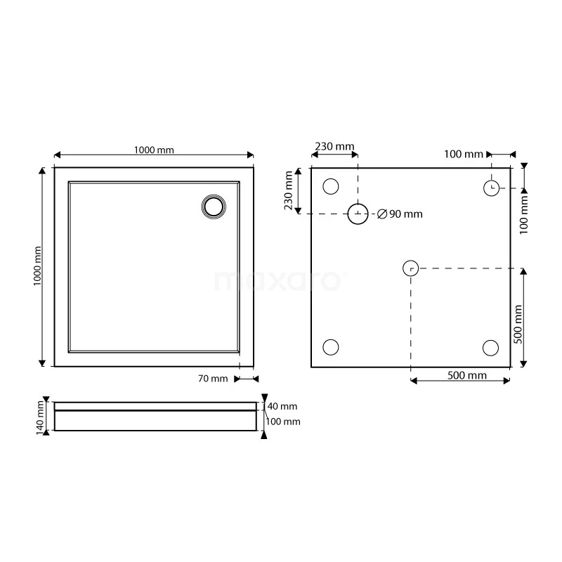 Hoge Douchebak 100x100cm Vierkant Acryl Hoogglans Wit - Afbeelding 7