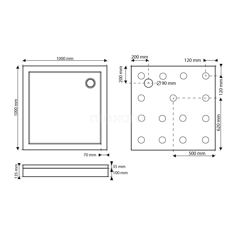 Hoge Douchebak 100x100cm Vierkant SMC Hoogglans Wit - Afbeelding 7
